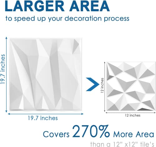 Stickgoo 12 Pcs 3D Wall Panels, Decorative Pvc Wall Tiles, Random Diamond Design, Textured 3D Wall Panels For Interior Wall Decor, 32 Sq.ft, White #TOP5