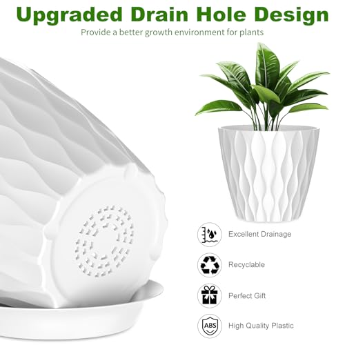 6 Pack 7 Inch Indoor Plant Pots with Drainage Holes, Outdoor Plastic Decorative Flower Pots, Garden Planters with Tray Saucers for Orchids, Violets, Succulents, Herbs, and Other Plants - Image 5