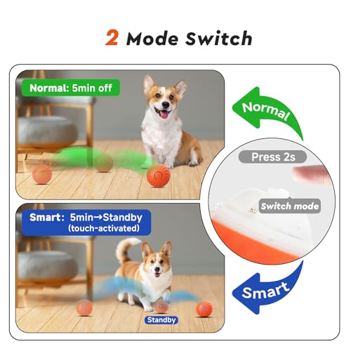 Image of Interactive Dog Toys Ball Small, 2.1 inch Bouncing Rotating Ball, Pet Toys for Small Dogs, USB Rechargeable (Orange)