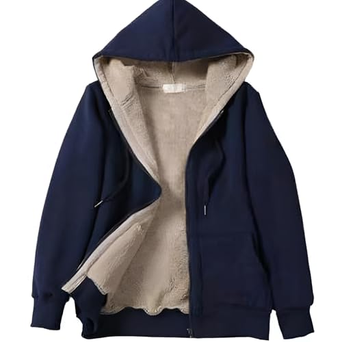 [derifu] レディース 裏ボアジップパーカー ルーズフィット 厚手 裏起毛 暖かい 前開き フード付き オーバーサイズ スウェットジャケット 春 秋 冬 3シーズン対応 ゆったり カジュアル おしゃれ 可愛い アウター - derifu - 商品画像