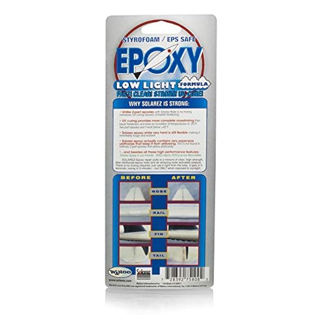 Solarez UV Cure Epoxy Low Lite Ding Repair (1 oz) Low Light Surfboard Repair ~ Sun Cures 100% Dry in Cloudy Weather! ~ EPS Foam Safe, Non Yellowing, Super Strong Fix in 3 Minutes! Made in The USA