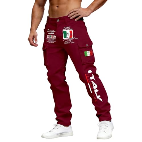 Celanisai Pantalones de senderismo para hombre, para el día de fiesta nacional italiana, elásticos, ajustados, cómodos, cargo con varios bolsillos, pantalones de chándal holgados, para uso diario