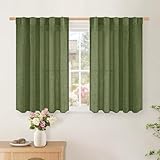 BGment Short Semi Sheer Olive Green Kitchen Curtains 36 Inches Long, Dark Green Linen Drapes Window Textured for Cafe Office Rod Pocket Back Tab Light Filtering, 2 Panel Set, 42 Inch Wide Each Panel