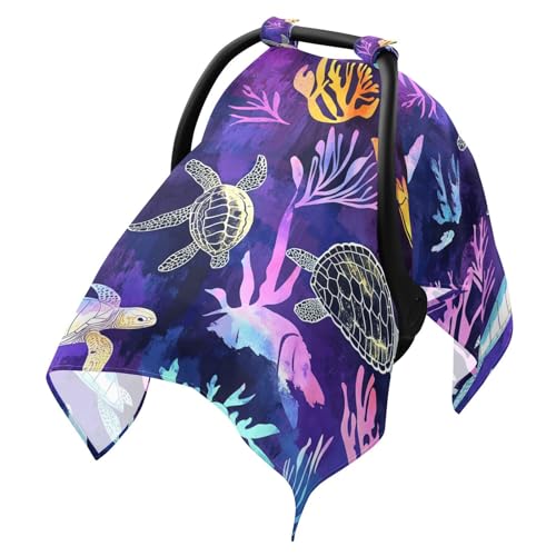Dalzium Watercolor Ocean Turtles Fish Seaweed Car Seat Cover Baby, Carseat Canopy Cover for Girl Boy, Breathable Baby Carrier Cover Stroller Sun Shade Universal Fit Breastfeeding Cover
