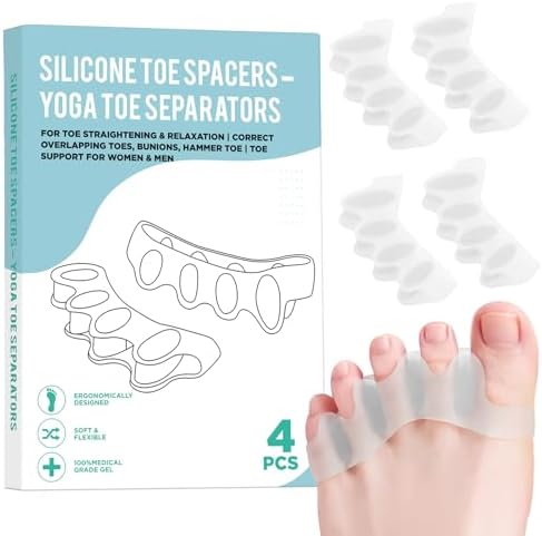 4 Pcs Silicone Toe Spacers – Yoga Toe Separators for Toe Straightening & Relaxation | Correct Overlapping Toes, Bunions, Hammer Toe | Toe Support toe separators for Women & Men (Clear, 3.98)