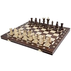 Wegiel Handmade European Ambassador Chess Set – Wooden 21 Inch Beech & Birch Board With Felt Base – Carved Hornbeam…