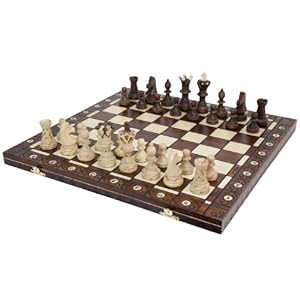 Wegiel Handmade European Ambassador Chess Set – Wooden 21 Inch Beech & Birch Board with Felt Base – Carved Hornbeam & Sycamore Wood Chess Pieces