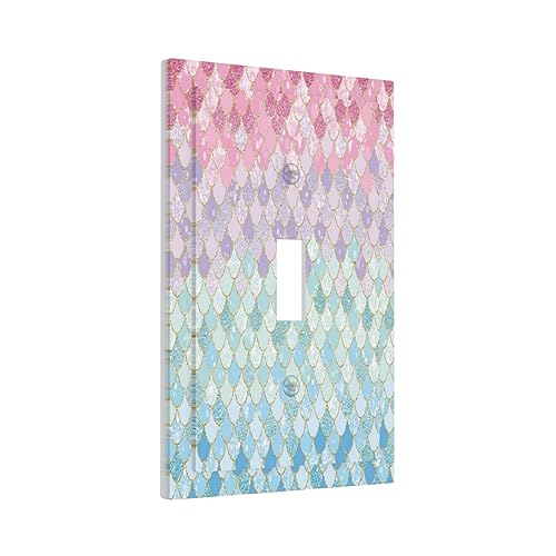 Xuejiaku XUEJIAKU0719 Colorful Mermaid Scales 1 Gang Light Switch Cover Decorative Single Toggle Wall Plate Electrical Switchplate Home Decor For Girls Bedroom Kids Baby Nursery Living Room Decorate cover