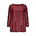 Womens Spring Fashion Sequin Tops Round Neck Sequin Sparkle 3/4 Sleeve Pullover Tops Blouses Trendy Clothes