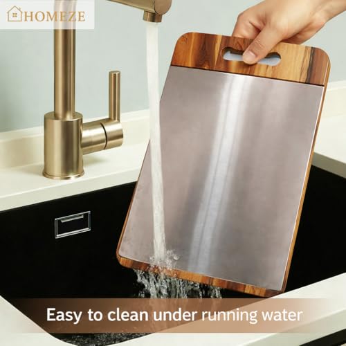 Image of Double-Sided Premium Chopping Board - Steel + Wooden | 2-in-1 Multi-Purpose| Anti-Slip, Heavy Duty, Cutting Board for Vegetables, Fruits Cutter, Meats | Food Grade Quality | 36 X 26 cm