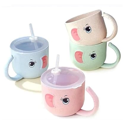 ROYALDEALS Cute Kindergarten Children Cup Lid Straw Leak-Proof Drinking Cups Cartoon Straw Handle,Sippy Cup with Straw|Sippy Cup with Straw for 1 Year Old|Sippy Cup with Handle|Sipper Cup with Straw|