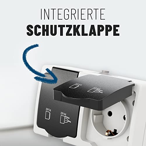 Aufputz-Steckdose für Feuchträume – 2-fach Steckdose mit Klappdeckel