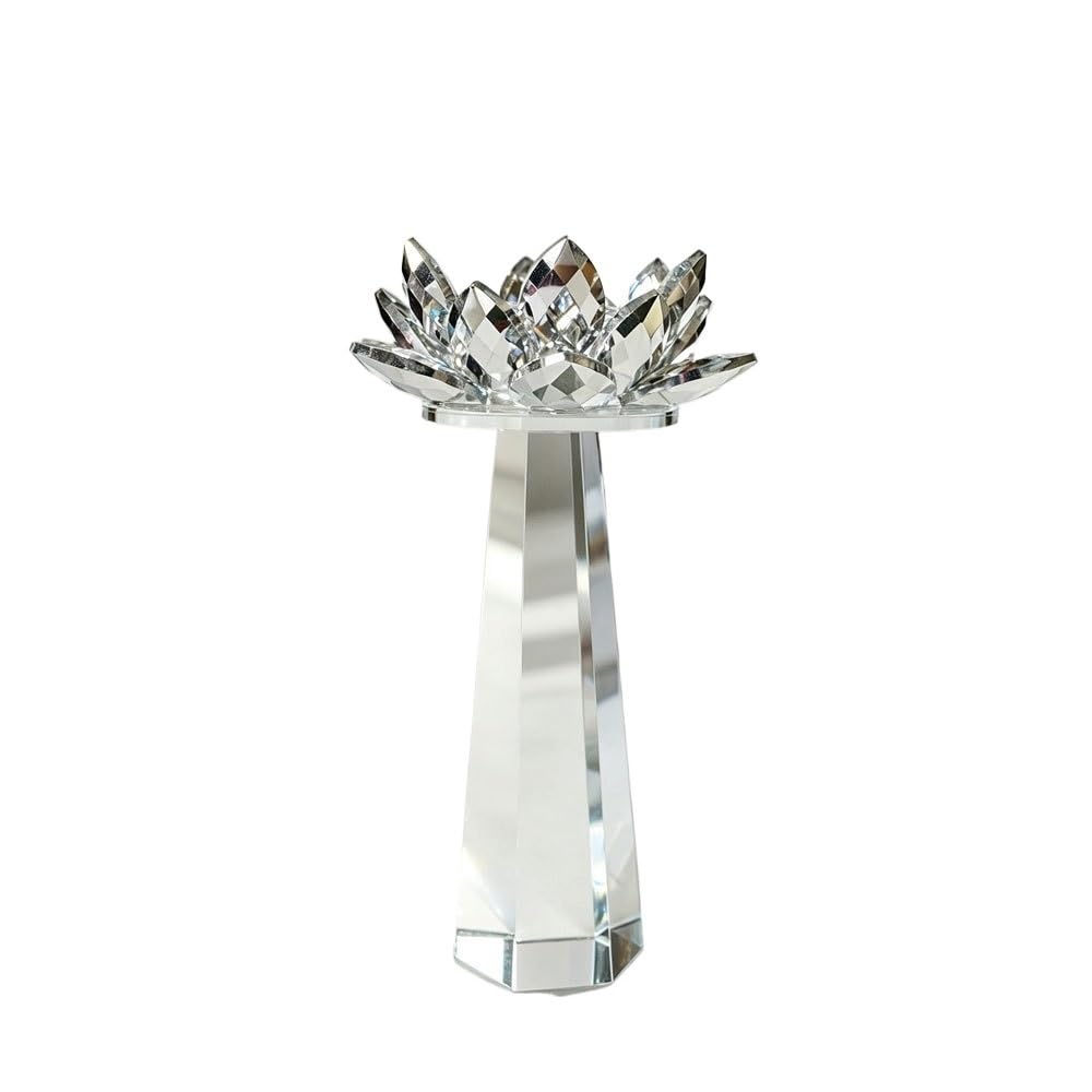 Huffa Silver M Crystal Hexagonal Lotus Candlestick Home Decor Tabletop Ornament Craft