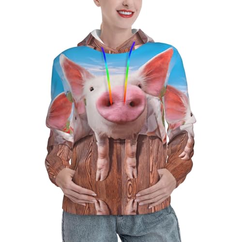 Sweat cochon amusant pour femme avec grande poche pull à capuche tendance et extensible