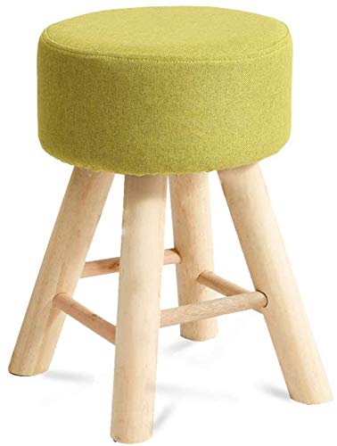 Tabouret en tissu jaune avec coussin antiderapant et pieds bois massif
