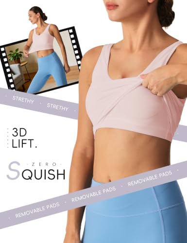 Padded High Impact Sports Bra Women Longline Workout Crop Tank Tops Pink - image 3