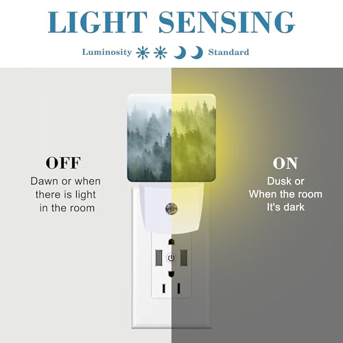 Image of Night Light Plug into Wall Misty Fir Forest Night Light with Dusk to Dawn Sensor Night Light for Kid Girls Boys Women Men Room Decor, Hallway, Kitchen, Bathroom, Nursery, Stairs