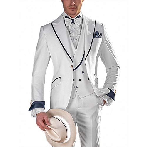 Mens White Slim Fit Peak Lapel Man Suit Jacket Blazer