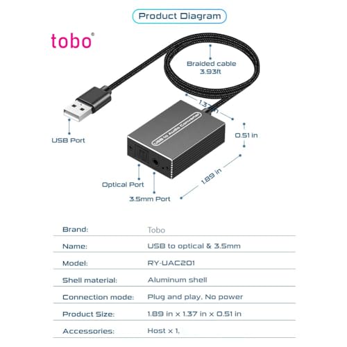 Image of Tobo USB Audio Extractor Converter USB to Optical Spdif Toslink & 3.5mm Audio Adapter Converter for TV, PS5, PS4, PC, Laptop,Smartphone to Sound Box Amplifier or Home Theater TD-1337CC