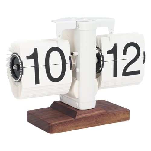 Denash Retro Flip Down Clock, Luxury Stainless Steel Mechanical Page Flip Clock with Large Numbers Easy to Read and Time Adjustment for Living Room, Study, Office (White Shelf White Page)