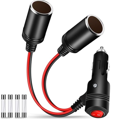 RUNCCI-YUN 12-24V Double Allume Cigare 1 à 2 Voitures, DC 12V Allume-Cigare Splitter, Commutation Câble d’Extension Mâle vers Femelle pour Moto & Bateau