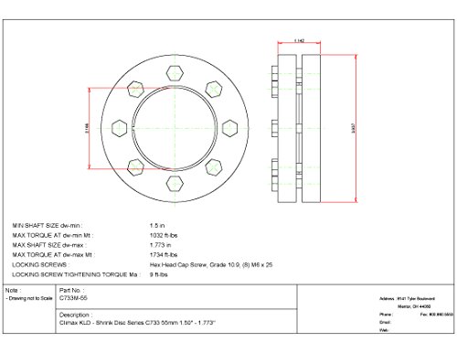 Climax Metals C733M-55 Shrink Disc, Standard Duty, Steel with Zinc Plated Outer Rings, 55 mm Diameter Bore, 2.17