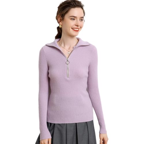 Women’s Cashmere Blend Merino Wool V-Neck Half Zip Pullover Long Sleeve Stand Collar Tops Ribbed Knitted Sweaters