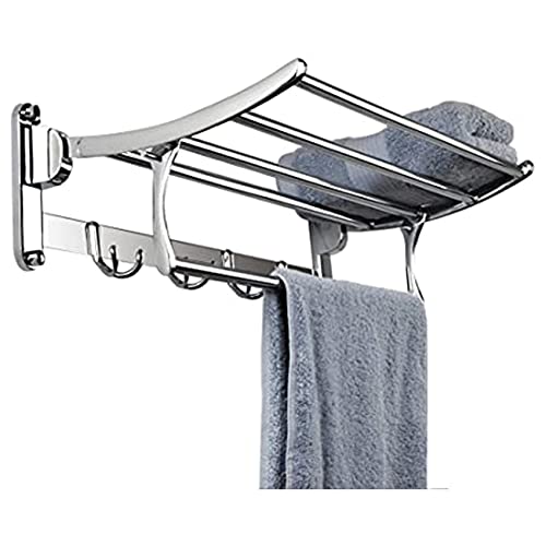 Porte-serviettes double pliable 60cm en acier inoxydable mural pour salle de bain