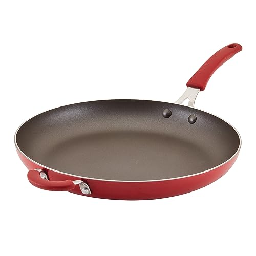 Rachael Ray Cook + Create Nonstick Frying Pan/Skillet with Helper Handle, 14 Inch - Red
