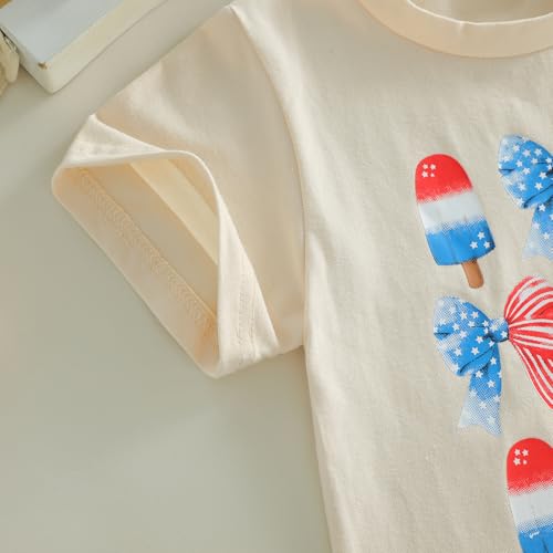 Image of Kids Toddler Girls 4th of July T-Shirt Short Sleeve Patriotic Coquette Bow American Flag Independence Day Top