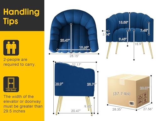 Image of Dewhut Oversized Pumpkin Couch Accent Chair, Modern Comfy Velvet Upholstered Barrel Chairs, Luxury Single Sofa Armchair for Living Room, Waiting Room, Office and Vanity, (Navy)