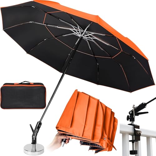 Image of New 60" Folding Magnetic Umbrella,Designed for Outdoor Work,600lb Strong Suction Hvac Umbrella With Magnetic Base & Clamp,2-in-1 Sun & Rain Protection,180° Adjustable,Portable for HVAC(Orange)