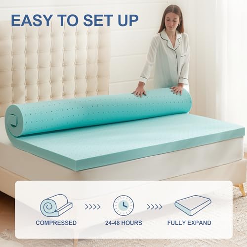 Eiayeebil 2 Inch Memory Foam Mattress Topper Twin, Mattress Pad Gel Infused Foam Bed Topper, Ventilated Soft Blue,Twin Size - Thumbnail 6