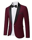YND Men's Shawl Lapel One Button Blazer, Casual Lightweight Tux Slim Fit Jacket Burgundy