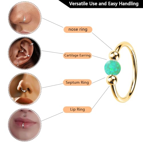 2個 18g オパール鼻リング 女性用 ノーズフープ 8mm/10mm 316L サージカルスチール ノーズリング ピアスジュエリー ノーズリング、セプタムリング、軟骨イヤリングとして使用できます。