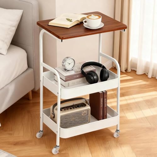 Vinnatsuキッチンワゴン キャスター付きワゴン 3段 キッチン ラック キッチン 収納 棚 バスケットトローリー メッシュタイプ 台所 洗面所 居間 リビング カート 収納ワゴン ラック 全体耐荷重25kg 幅44×奥行30×高さ77cm (ホワイト)