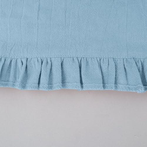 Girls Round Neck Ruffled Hem Sleeve Shirt Cotton Linen Top Short Sleeve Blouses Breathable Tops for Kids 5-15 Years4