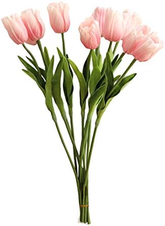 Amazon 人工チューリップ 10個 Pu造花偽花チューリップラテックス素材偽リアルタッチ人工チューリップ葉付き Diy結婚式ホームホテルパーティー装飾用 ピンク 造花 オンライン通販