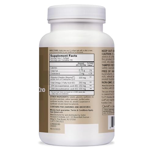 Qunol Plus Ubiquinol CoQ10 100mg with Omega 3 Fish Oil 250mg, Extra Strength Antioxidant Supplement, 90 Count - Thumbnail 2