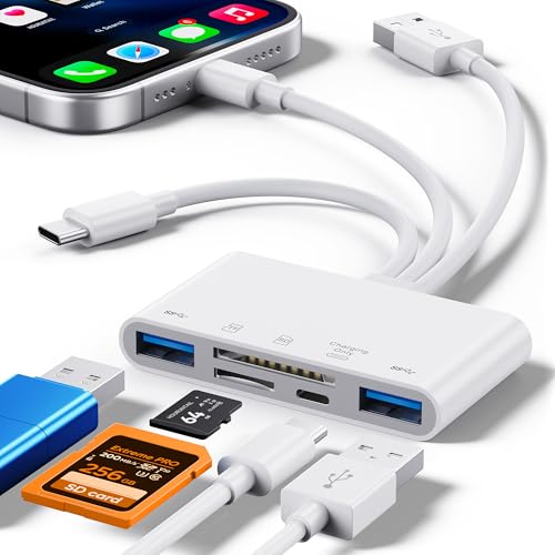 Lecteur de Carte SD 5en1 pour téléphone, Lecteur de Carte mémoire et Adaptateur USB OTG,appareils USB C/A avec emplacements pour Cartes Micro SD et SD,...