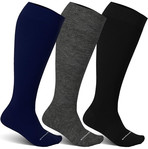 Sockswift Bamboo Viscose Plus Size Compression Socks Wide Calf 15-20mmHg Knee High Sock for Nurses, Pregnant Women, Travel