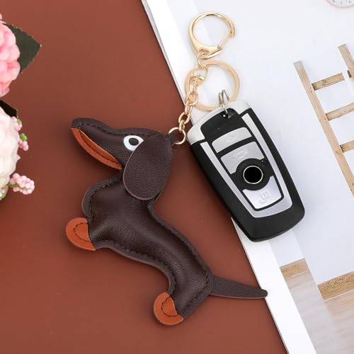 Giantree Schlüsselanhänger Dackel, Süße Welpe Hundetasche Anhänger Leder Glücksbringer Dackel Keychain Geschenke für Lieblingsmensch Frauen Männer Kinder Geburtstag Schlüsselring (dunkelbraun)