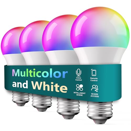 Product Image of the TREATLIFE Smart Light Bulbs 4 Pack, UL Certified 2.4GHz Color Changing Light Bulb, Works with Alexa Google Home, A19 E26 Dimmable LED Light Bulb 9W 800 Lumen for Party Decoration, Smart Home Lighting