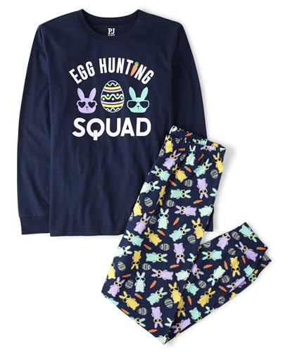 The Children's Place Unisex Baby Family Matching Easter Snug Fit Cotton Pajamas, Navy Egg Hunting Squad, Large