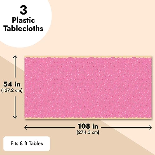 Image of BLUE PANDA 3-Pack (3 Tablecloths) Pink Donut Party Table Covers | Disposable Plastic Sprinkle Tablecloths | Waterproof Surface Protection Birthday Decorations for Kids - 54x108 in