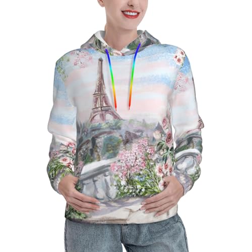 Sweat à capuche Tour Eiffel Paris ajusté avec poche imprimé graphique