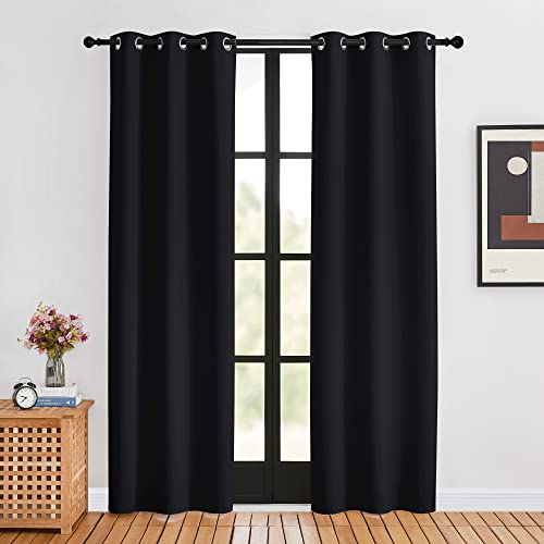 NICETOWN Living Room Curtains 80 inch Length 2 Panels Set, Black, W34, Blackout Thermal Insulated Window Treatment Solid Grommet Room Darkening for Bedroom/Home Office Black 34"W x 80"L (Pac