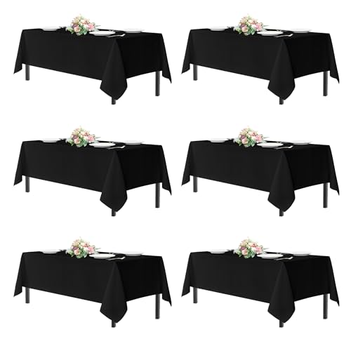 sancua Black Tablecloths for 6 Foot Rectangle Tables, 6 Pack - 60x102 Inch - Washable Fabric Cloth Table Cloth for Wedding Party, Birthday, Banquet Reception, Reusable Polyester Table Covers