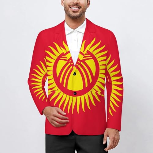 Kyrgyzstan Kyrgyz Flag Yellow Sun Classic Suits Blazer for Men Business Tuxedo Jacket Sport Coat Two Buttons2