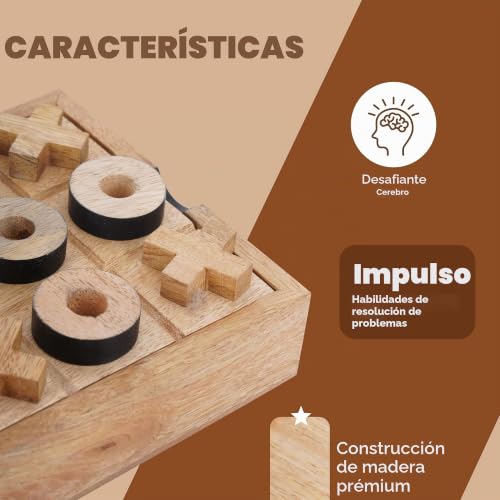 Tic Tac Toe de Madera Hecho a Mano Ajuny Juego de Mesa Premium y Elemento Decorativo 4
